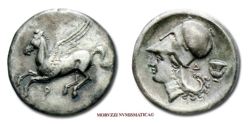 moneta di Corinto, monete di Corinto, statere di Corinto, pegaso, stateri di Corinto, pegasi, moneta greca, monete greche, moneta antica, monete antiche, numismatica
